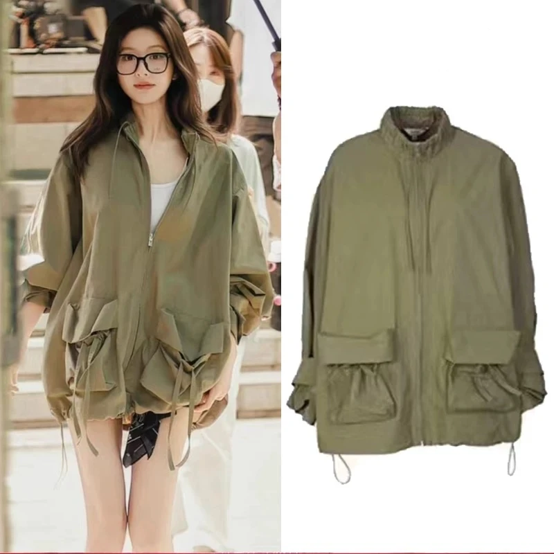 【旷野行者】赵露思同款绿色工装冲锋衣外套女秋短款风衣夹克上衣