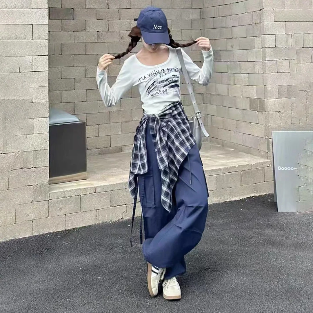 2025秋季新款时尚气质字母印花长袖T恤套装流行街高级感三件套女