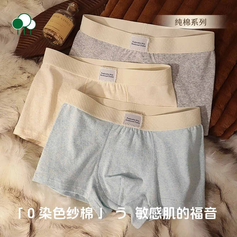 几棵树男士内裤平角裤四角潮流透气保暖薄款短裤头有机棉礼盒装