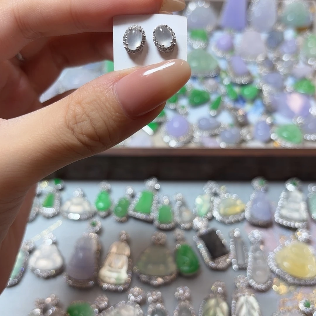 翡翠银S925镶嵌耳饰