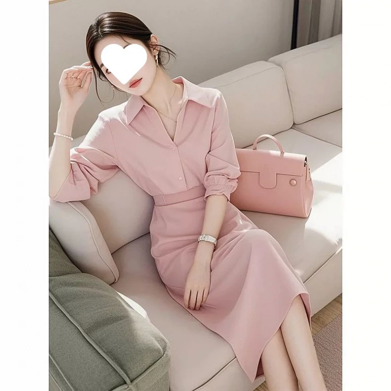 韩剧女主穿搭超好看高级感小洋装小香风职业粉色衬衫两件套装女春