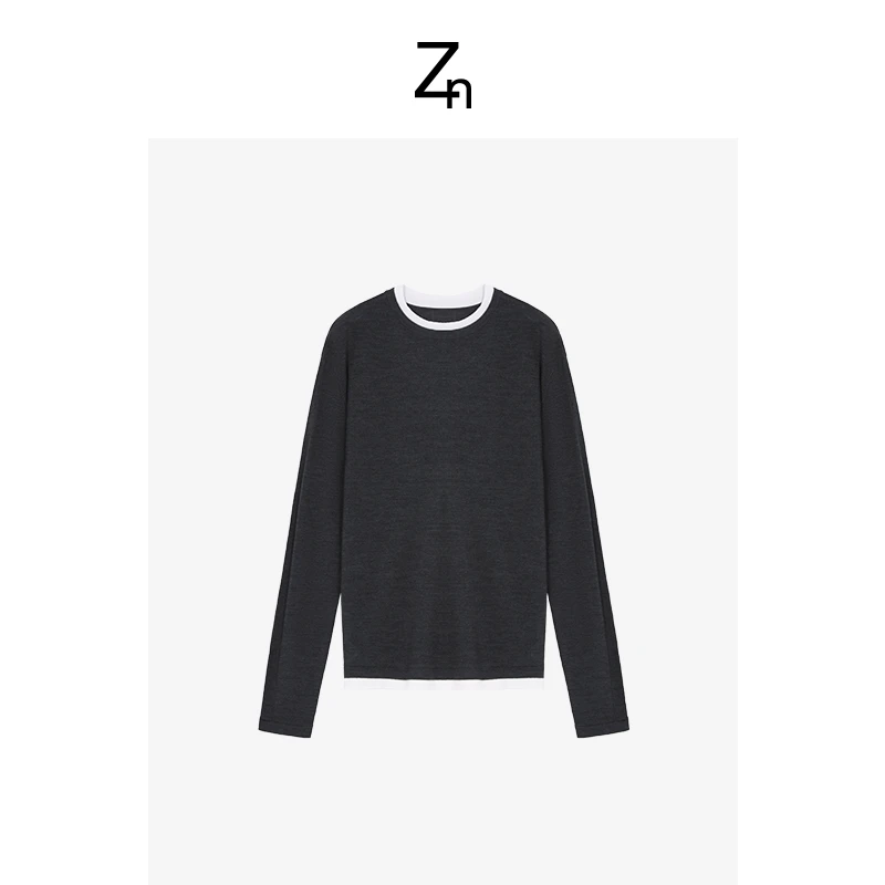 Zn垂感假两件拼色长袖T恤长袖打底时尚休闲百搭A825Z22008