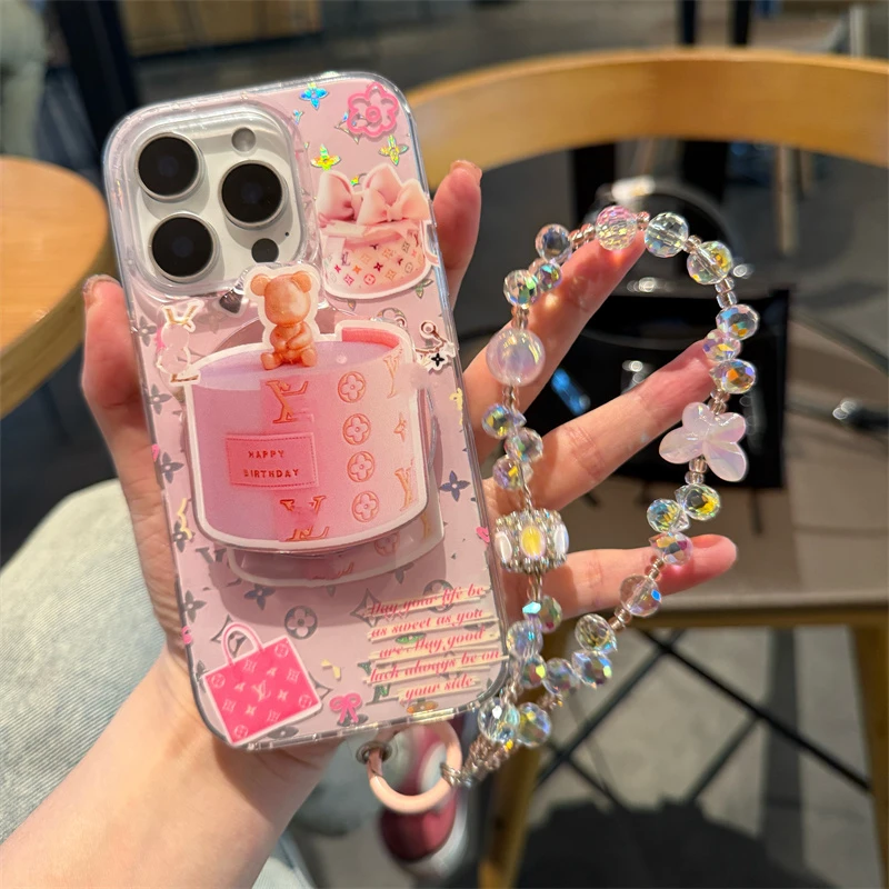 时尚可爱小熊礼盒适用iPhone16promax苹果15手机壳14名媛磁吸13链