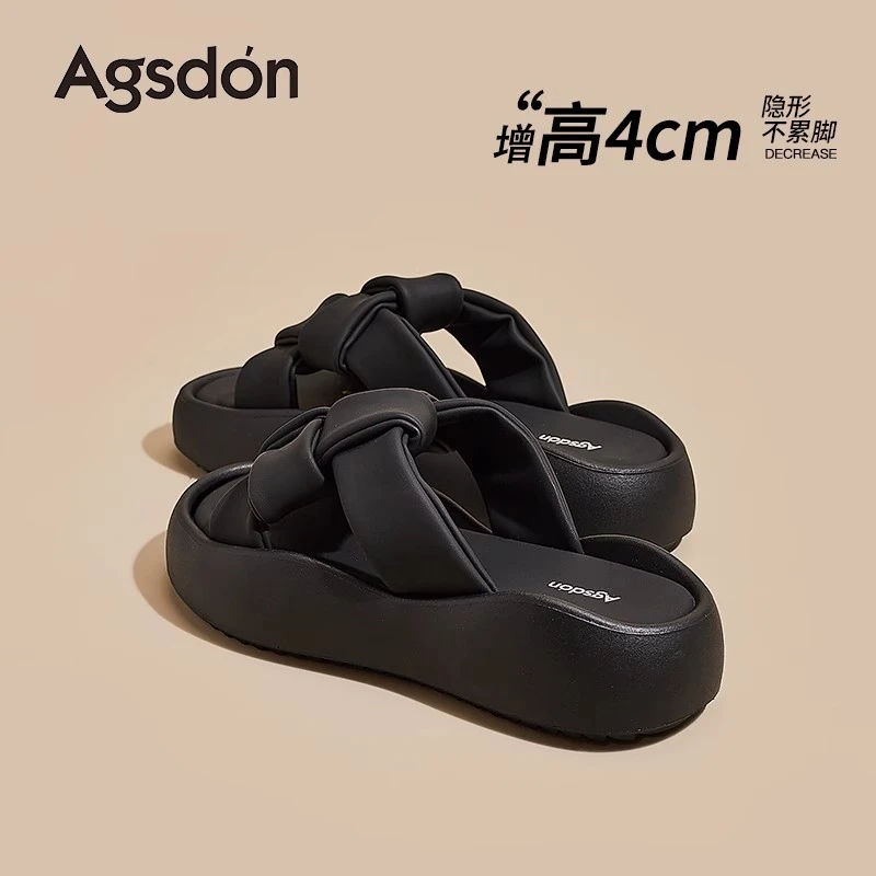 /奥古狮登拖鞋女夏季外穿2025新款黑色厚底凉拖鞋增高绝美巨好看Q