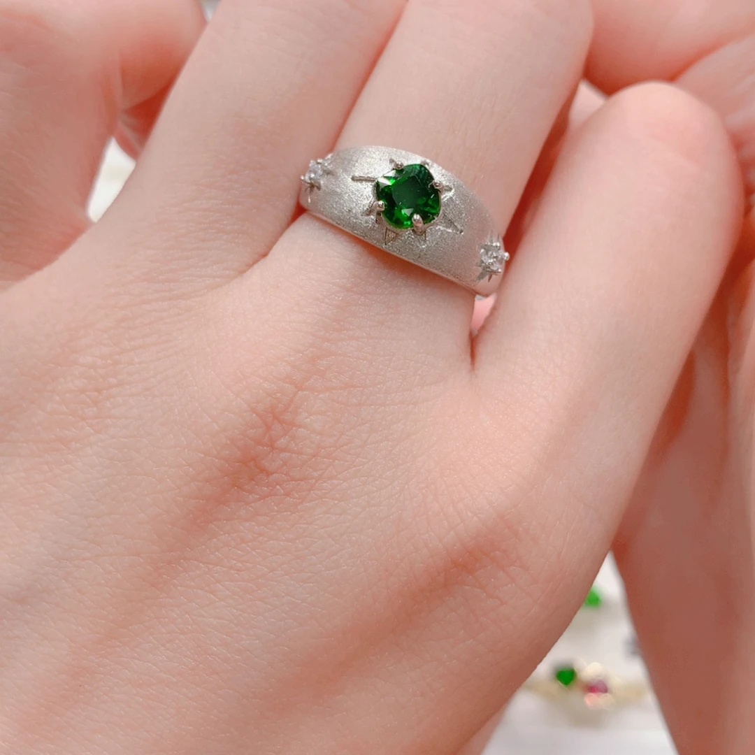 戒指透辉石银S925镶嵌