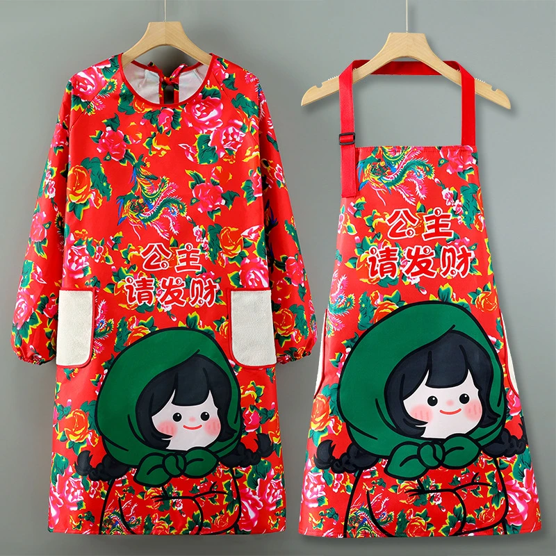 东北特色风格大花布喜庆防水耐脏家用厨房围裙餐饮专用罩衣工作服