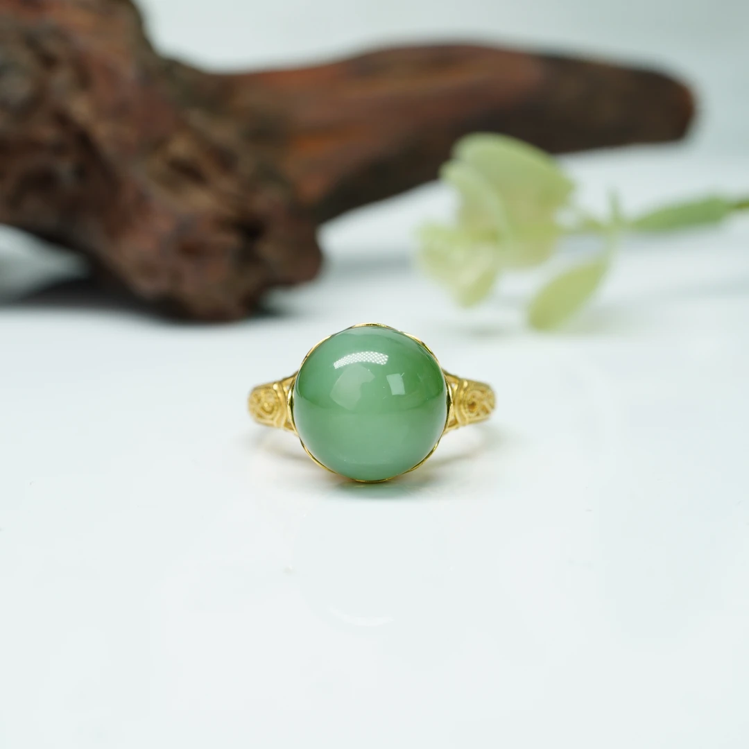 【小北好物】18K金镶嵌和田玉戒指约12mm【多样性发一件】-17QH54X438