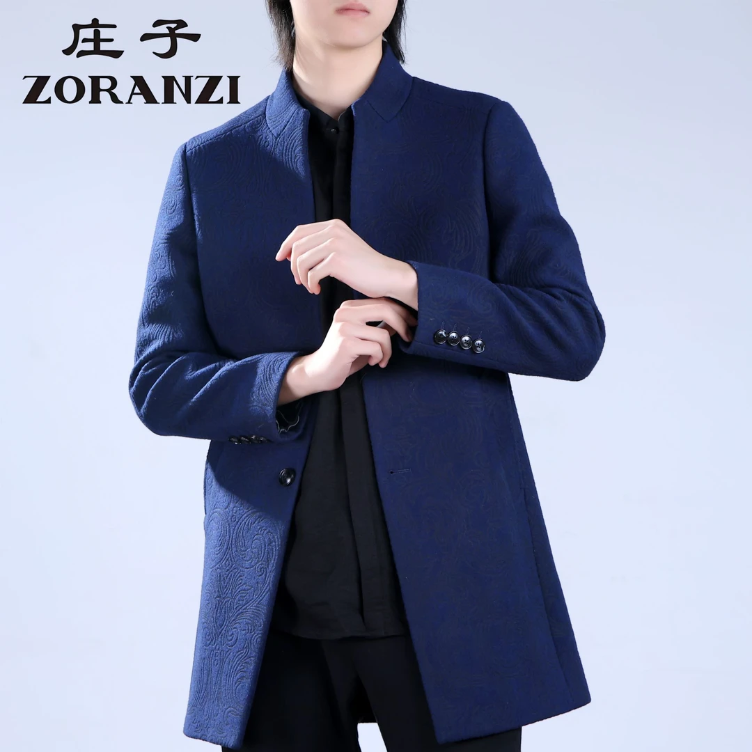 ZORANZI/庄子男中长羊毛呢秋冬时尚复古修身立领大衣外套ZPK3665Y