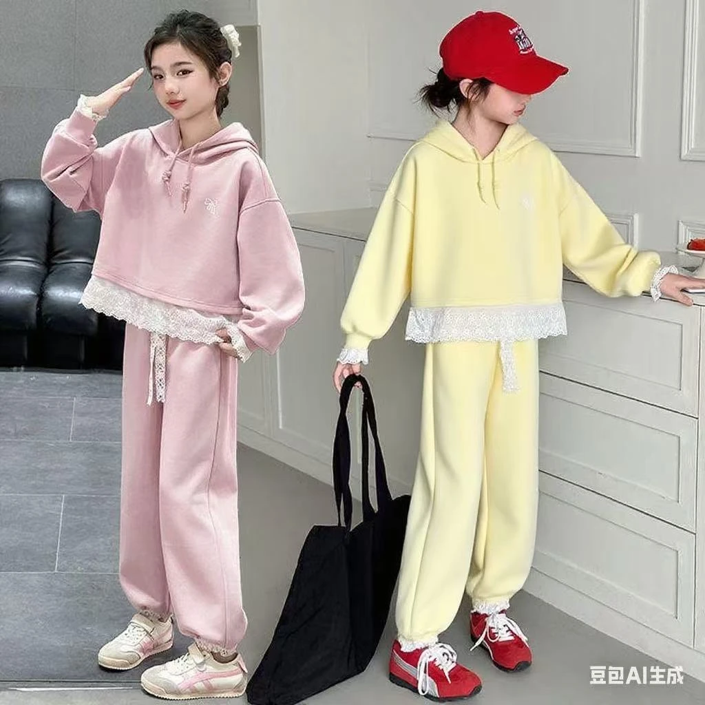 女童套装秋装时尚蕾丝春秋季中大童2025新款洋气儿童时髦两件套潮
