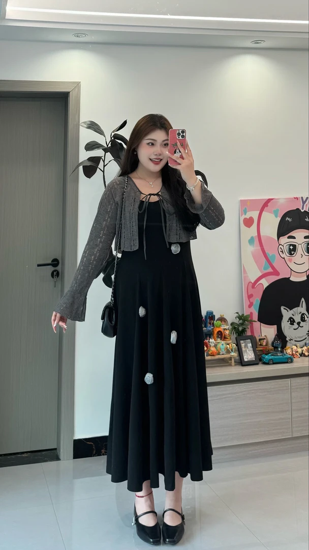 大码复古连衣裙春夏显瘦套装5011