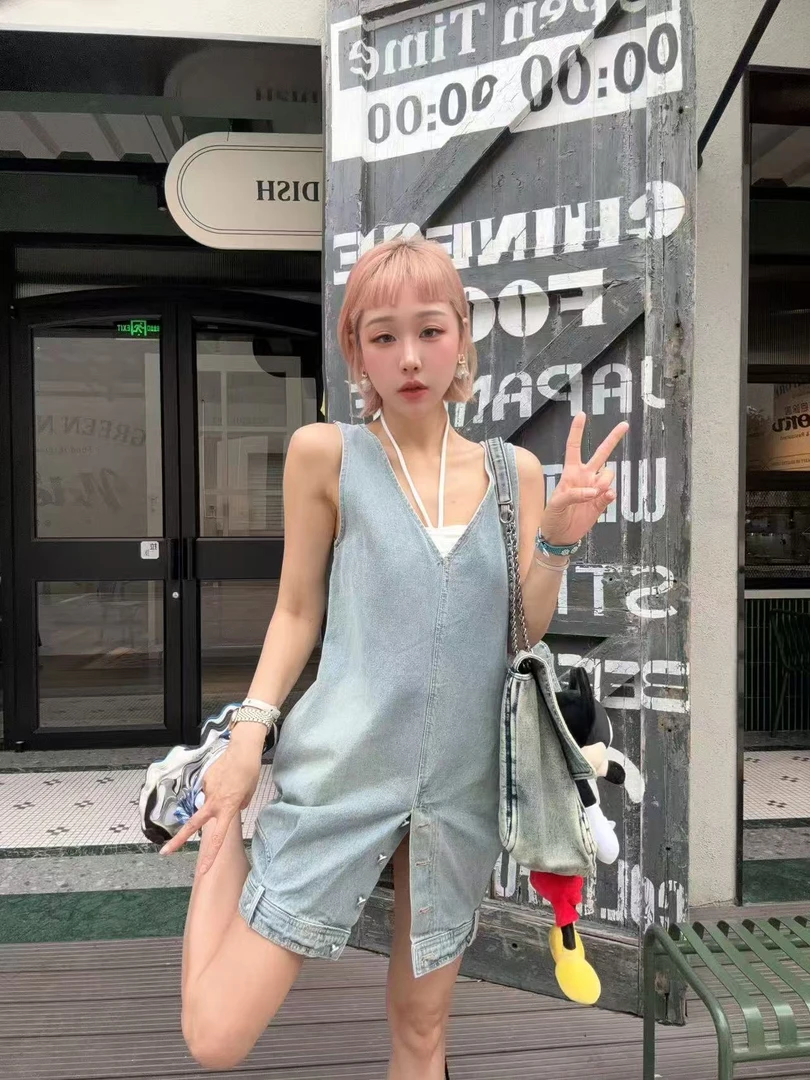 复古水洗牛仔背心裙THR881602