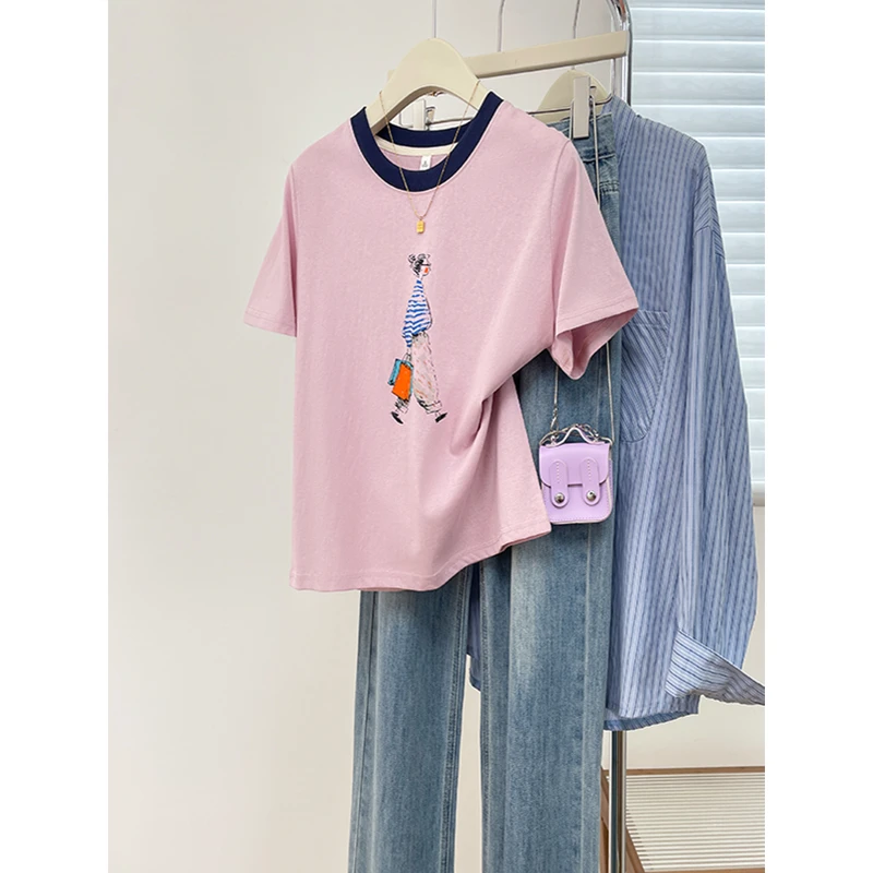 雪花棉印花宽松短袖t恤女夏季新款胖mm遮肉显瘦轻薄凉感上衣服潮