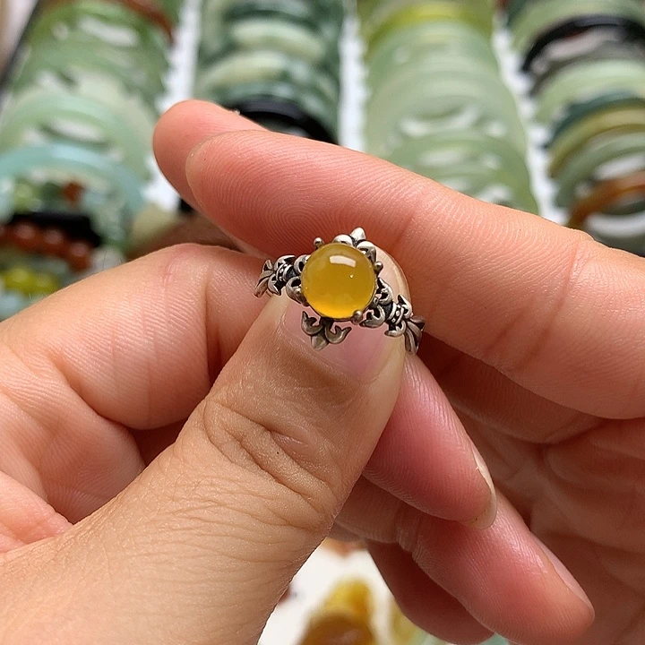 蛇纹石玉银S925镶嵌戒指