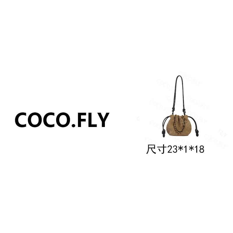 褶皱绳结纳帕羊皮单肩手提斜挎云朵包小号BK-6001-磨砂棕配黑色23