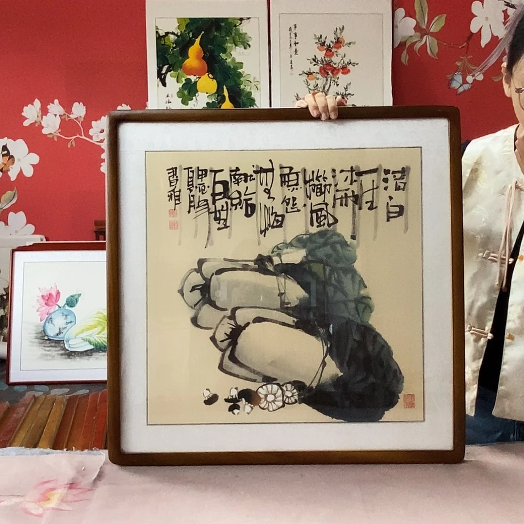 国画手写手绘国画作品带框包邮62✖️62