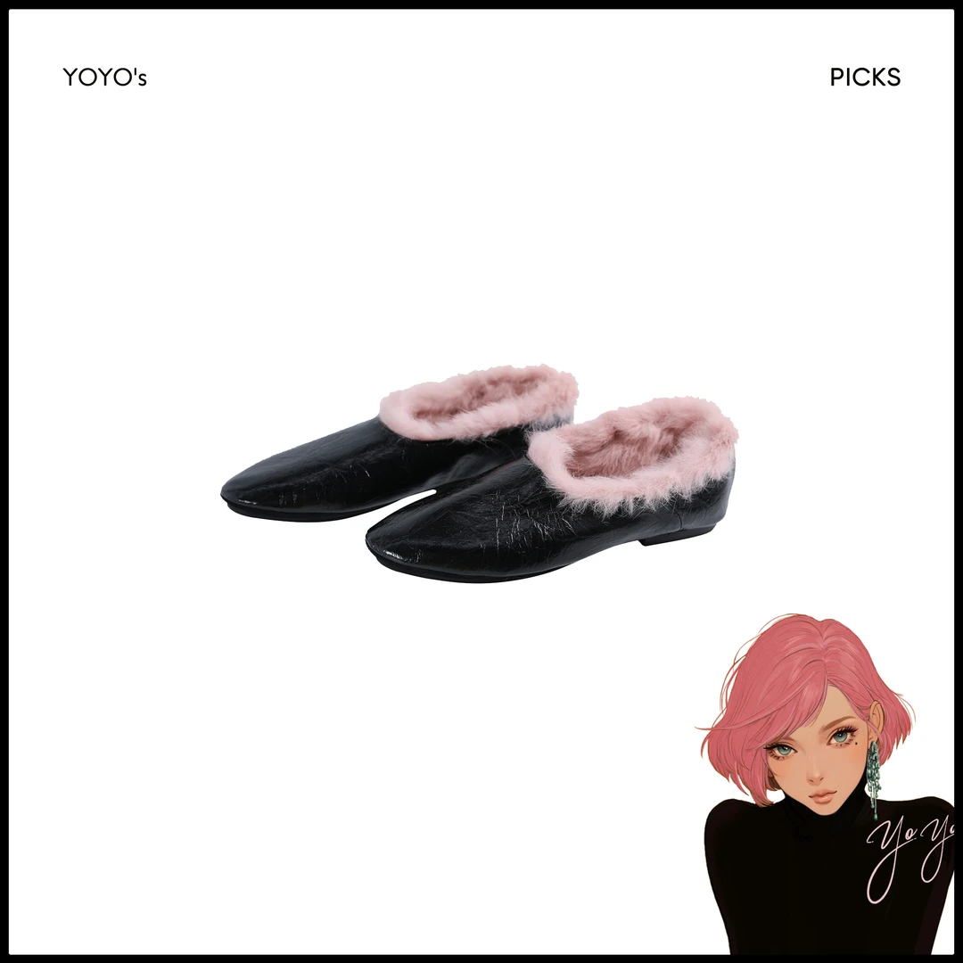 FORNI 茄子鞋 买手店同款真兔毛加绒乐福鞋