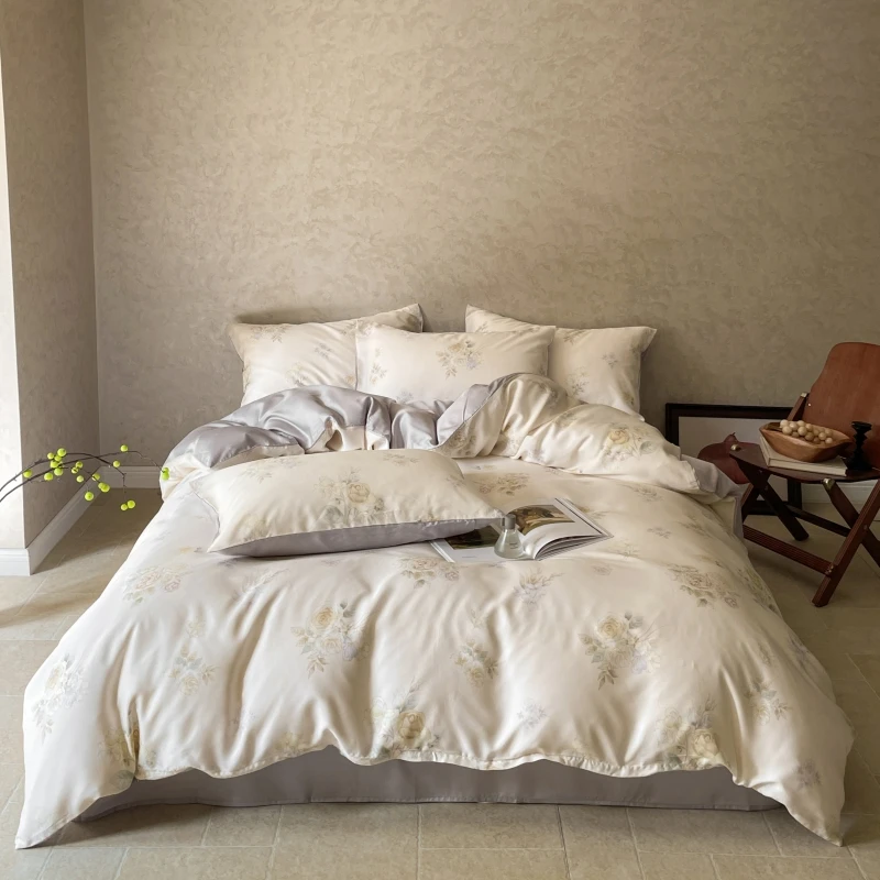 夏季莱赛尔天丝床上四件套2025新款轻奢冰丝被套床单人床笠三件套
