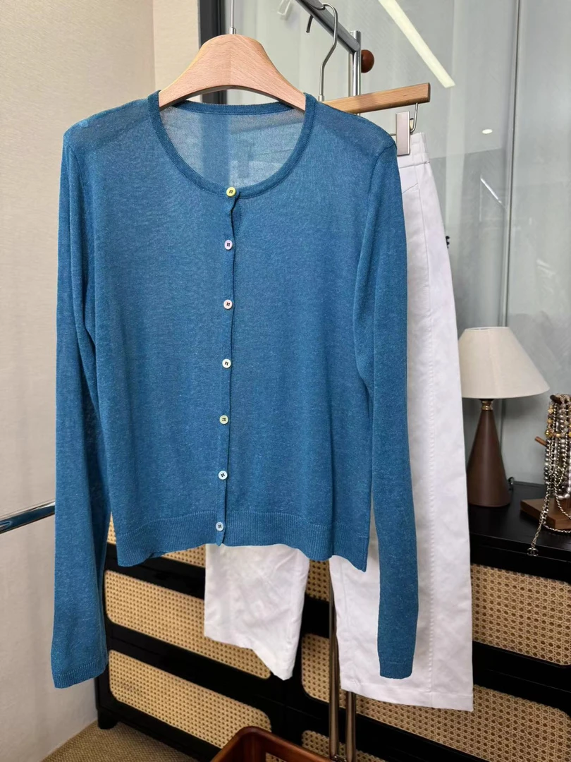 深圳南油白桃美美 时尚百搭长袖针织开衫新款休闲圆领上衣A2428