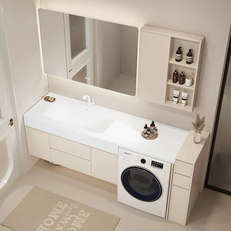 国产亚克力一体盆洗衣机柜现代简约岩板浴室柜卫生间洗漱台组合