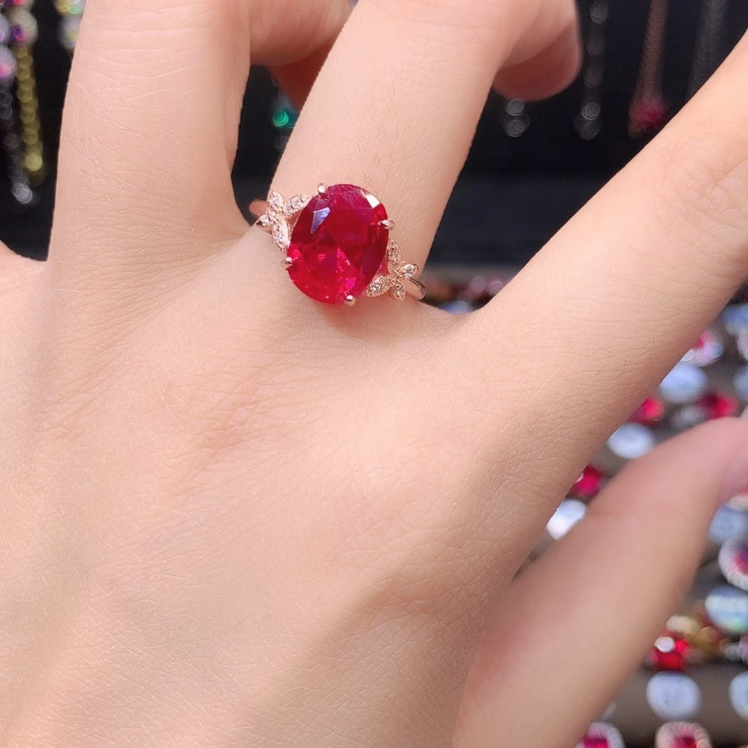 红宝石戒指银S925镶嵌玫瑰金911