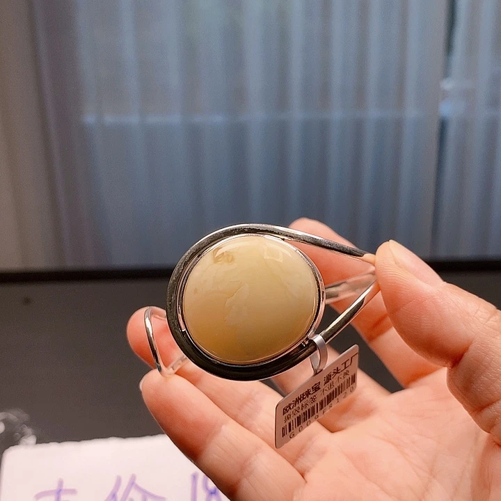 银S925镶嵌琥珀手链波兰设计款琥珀蜜蜡