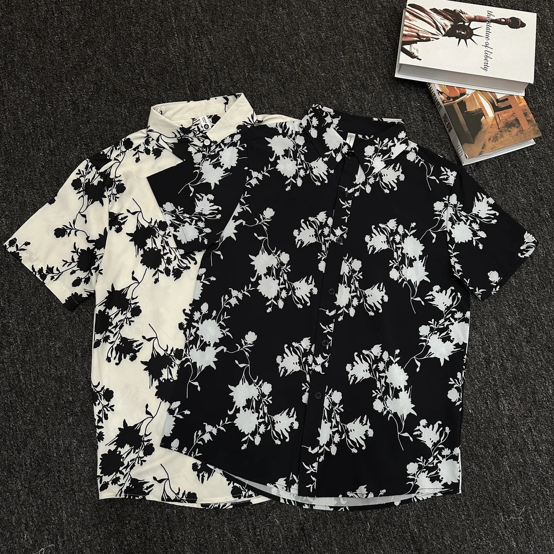 上新款夏季复古短袖花衬衫宽松百搭满印潮流休闲时尚翻领半袖上衣