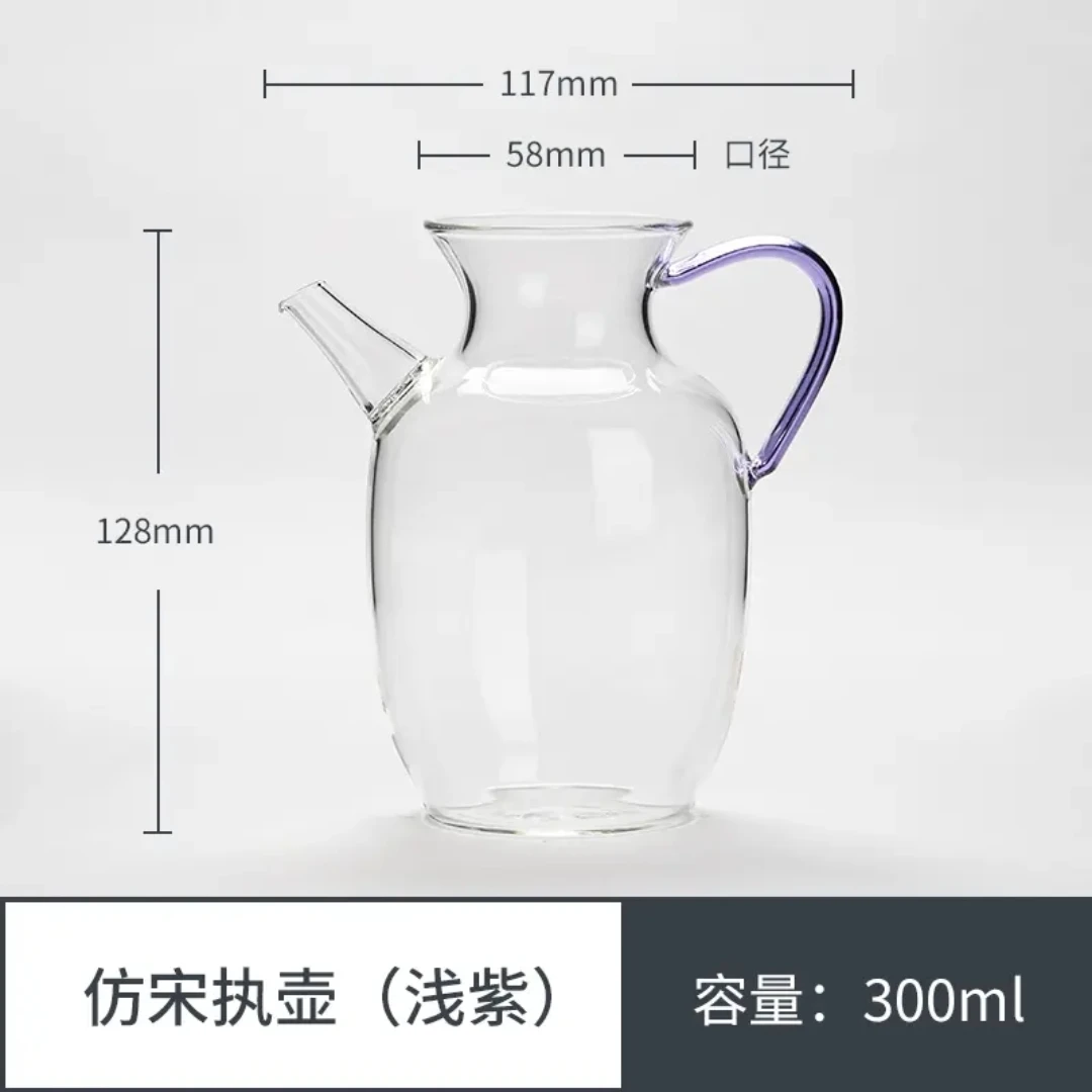 福容仿宋执壶玻璃茶壶手工加厚耐热日式泡茶壶茶器分茶壶单壶浅紫