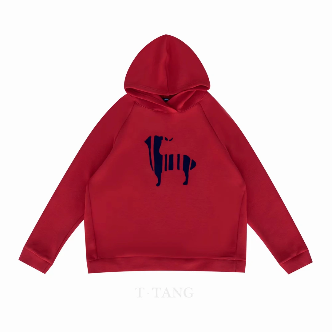 FL秋季小羊植绒印花休闲时尚百搭空气层宽松连帽卫衣【2281】