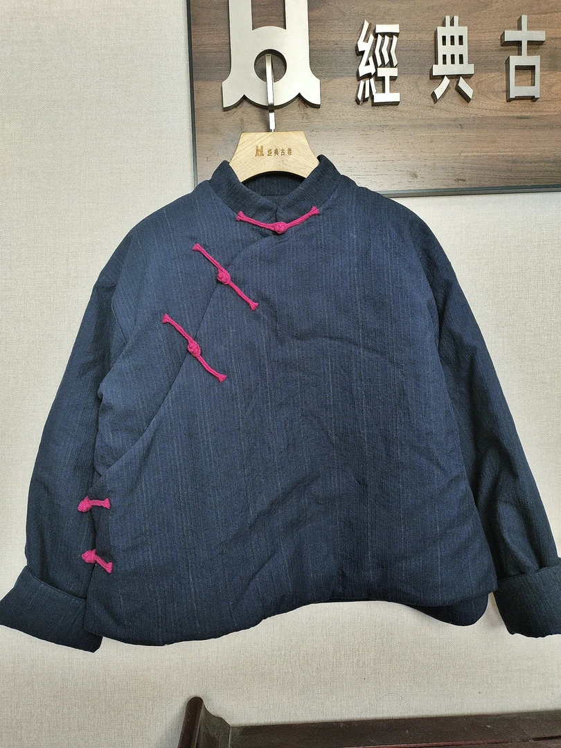 样衣处理新中式亚麻保暖透气宽松常规款盘扣外套棉衣斜襟棉服立领