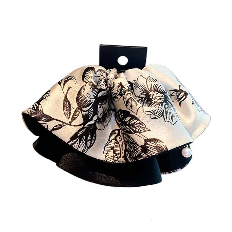 高级感穿戴甲裙摆马尾抓夹轻奢气质印花盘发鲨鱼夹洋气后脑勺头饰