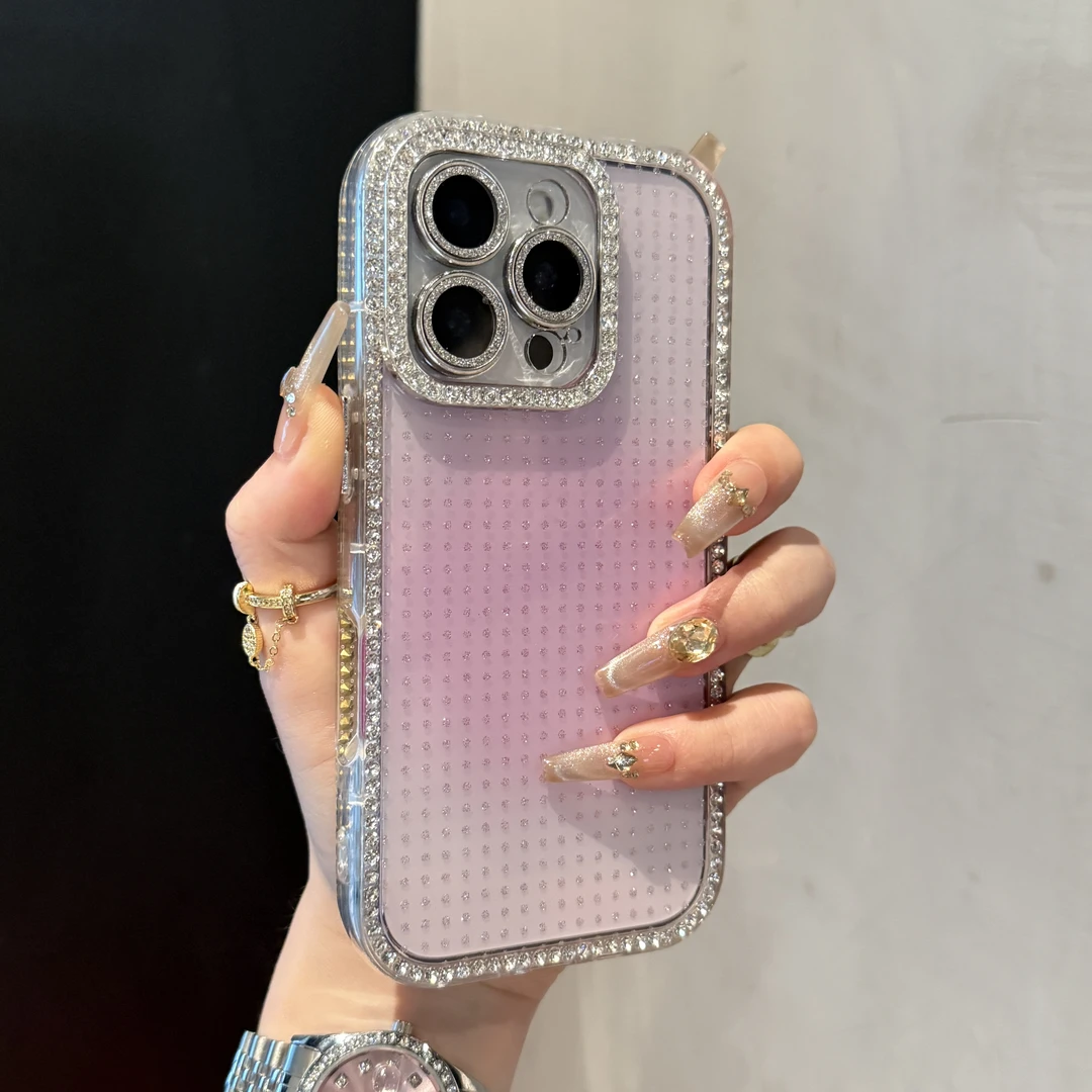 全包边双面镶钻晕染适用iPhone16手机壳14苹果15promax高级13女
