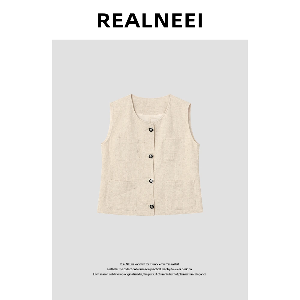 【卡松山涧】“苎麻马甲”高品质极简休闲纽扣无袖马甲外套10743