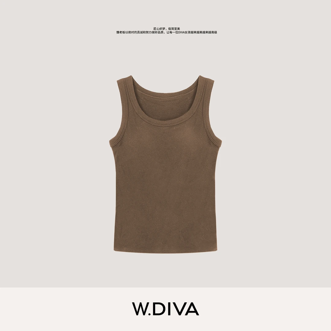 W.Diva【浮光】山羊绒冬蓄热保暖百搭U领宽肩带背心带胸垫54T133380