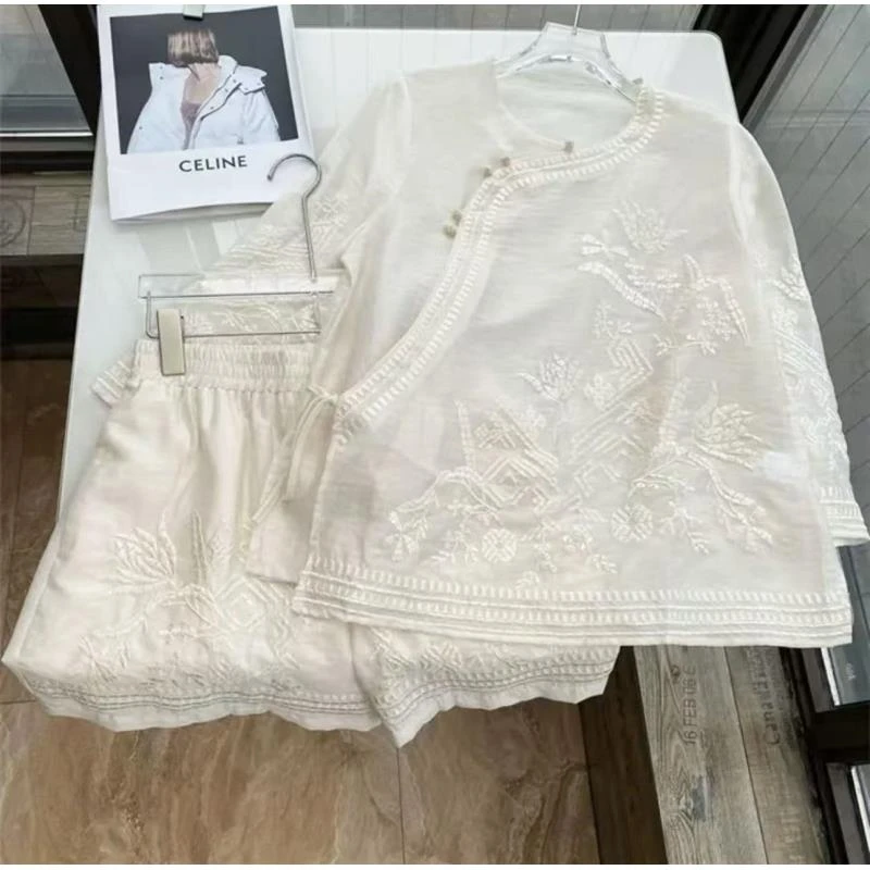 时光--新中式国风气质时尚百搭休闲夏季重工刺绣小众设计复古套装