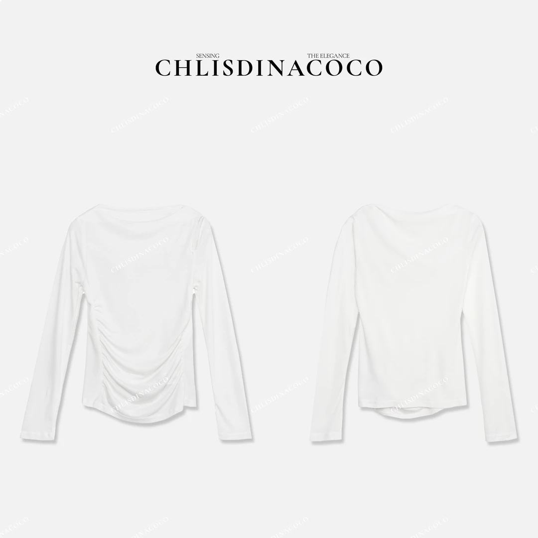 Chlisdinacoco“椿郦於嚄”设计款大领口露肩长袖T恤C00057CT251
