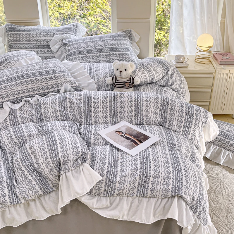 LK 0566 有氧针织韩版提花大花边四件套 兰亭序