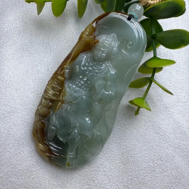 天然缅甸翡翠御龙不动明王属鸡守护神精雕精美