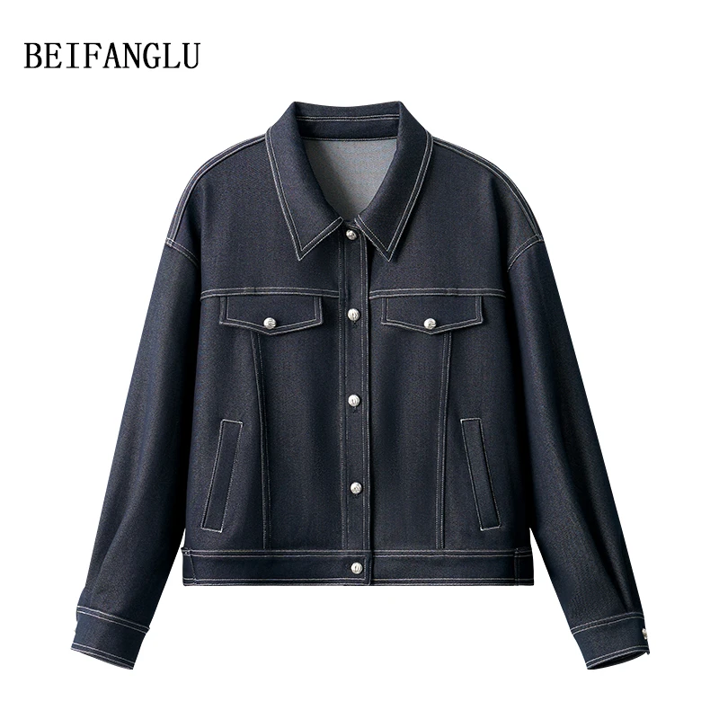 北方鹿【抗皱好打理/精工双辑明线】早秋翻领上衣女士牛仔外套19063