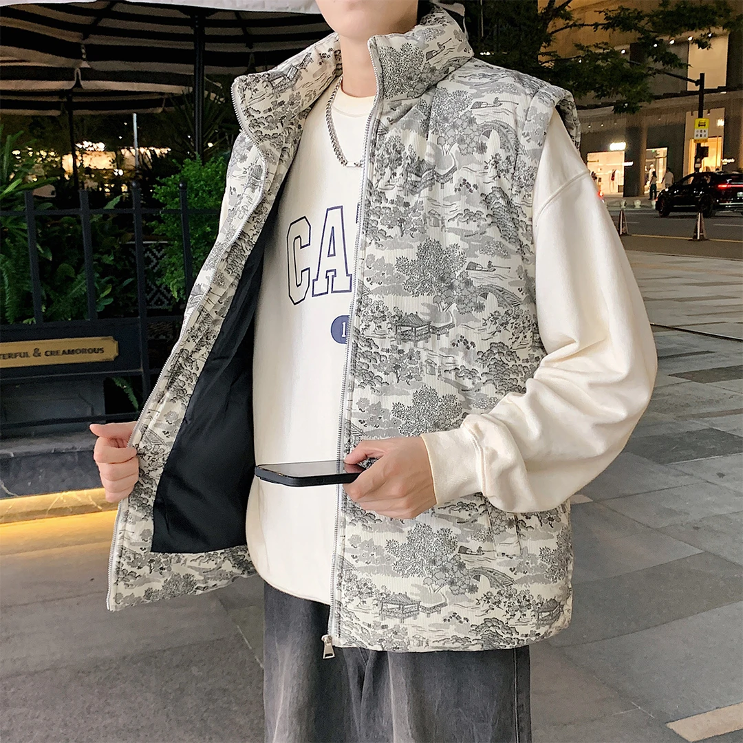 2025新款扎染潮流棉马甲男士美式高街时尚感外套秋冬加厚保暖背心