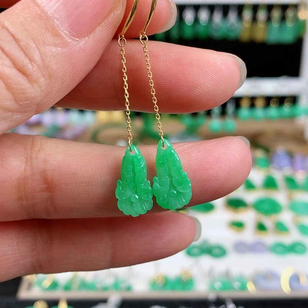 翡翠耳饰18K金镶嵌的