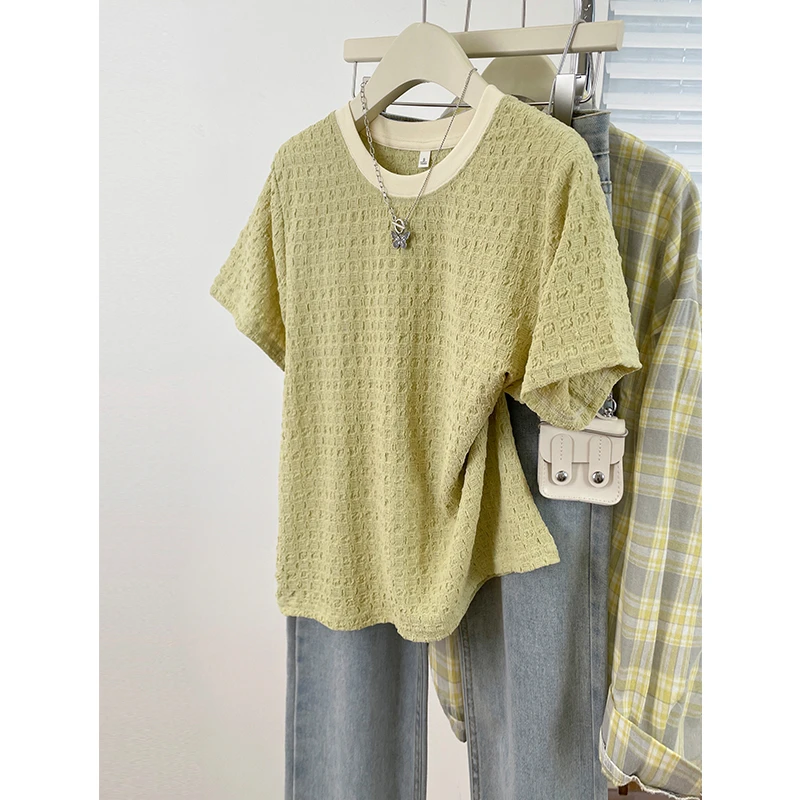 欧版2025夏季新款时尚百搭短袖T恤衫宽松慵懒休闲圆领女装上衣服
