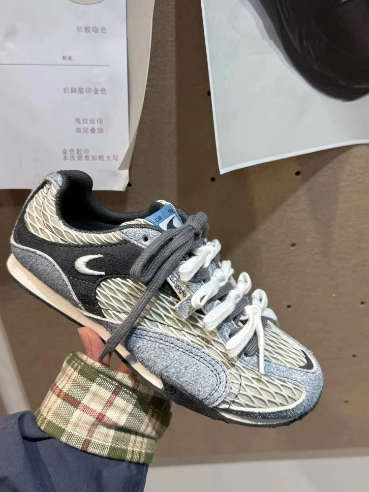 渔网鞋厚底透气休闲运动跑步鞋百搭德训鞋内增高猫阿甘鞋与沙发女