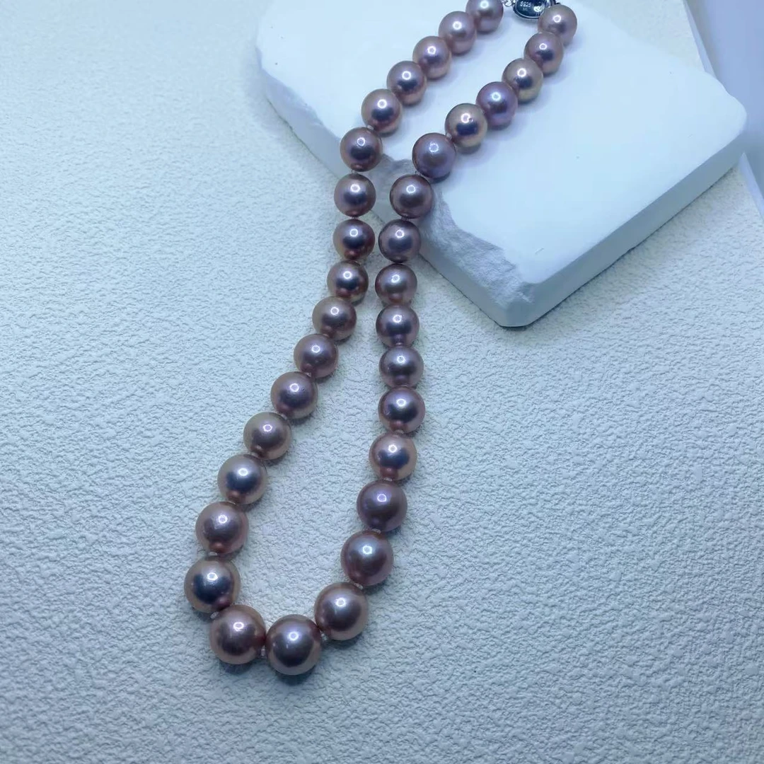 【梦泪珍珠】S925银金属色极光炫彩淡水紫色珍珠满串11-13MM