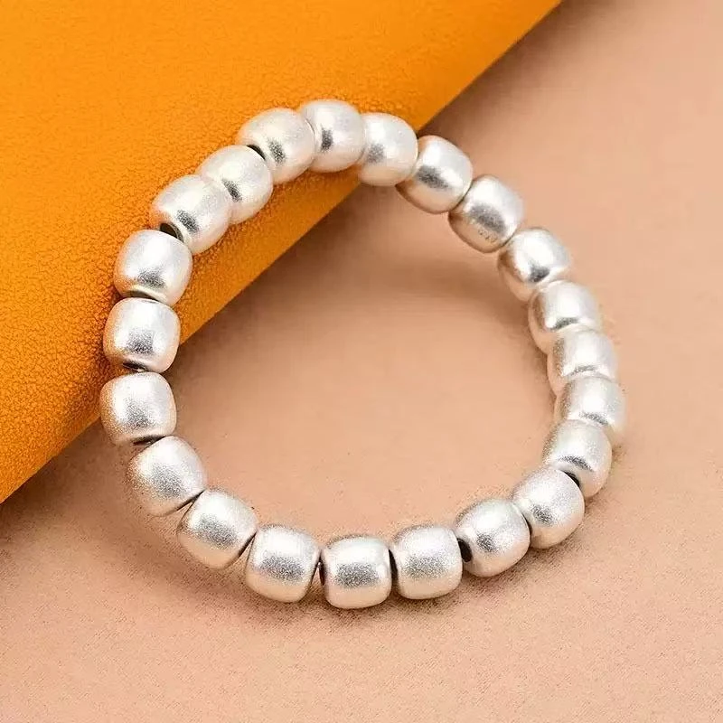 足银手镯 R41圆筒实心珠大克重手链