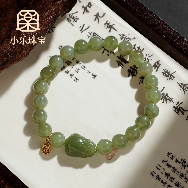 原创简约百搭天然和田玉貔貅手串素圈手链多样性发一-9673