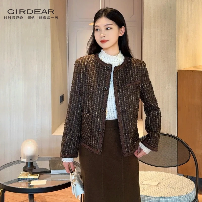 GIRDEAR/哥弟新款气质知性优雅通勤圆领精致小香风外套140042