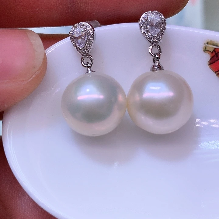 银S925镶嵌耳饰淡水珍珠
