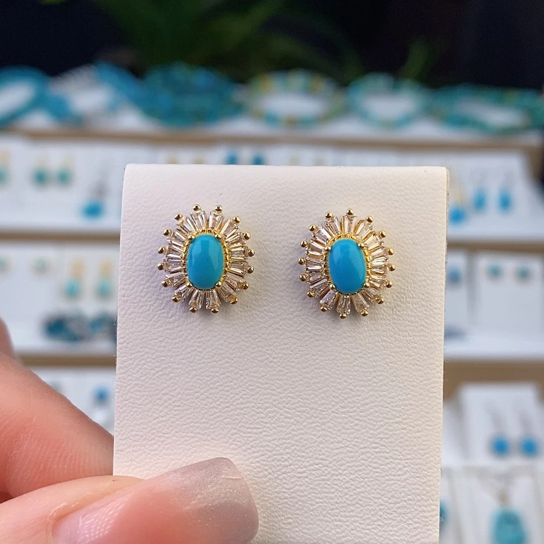 银S925镶嵌绿松石耳饰