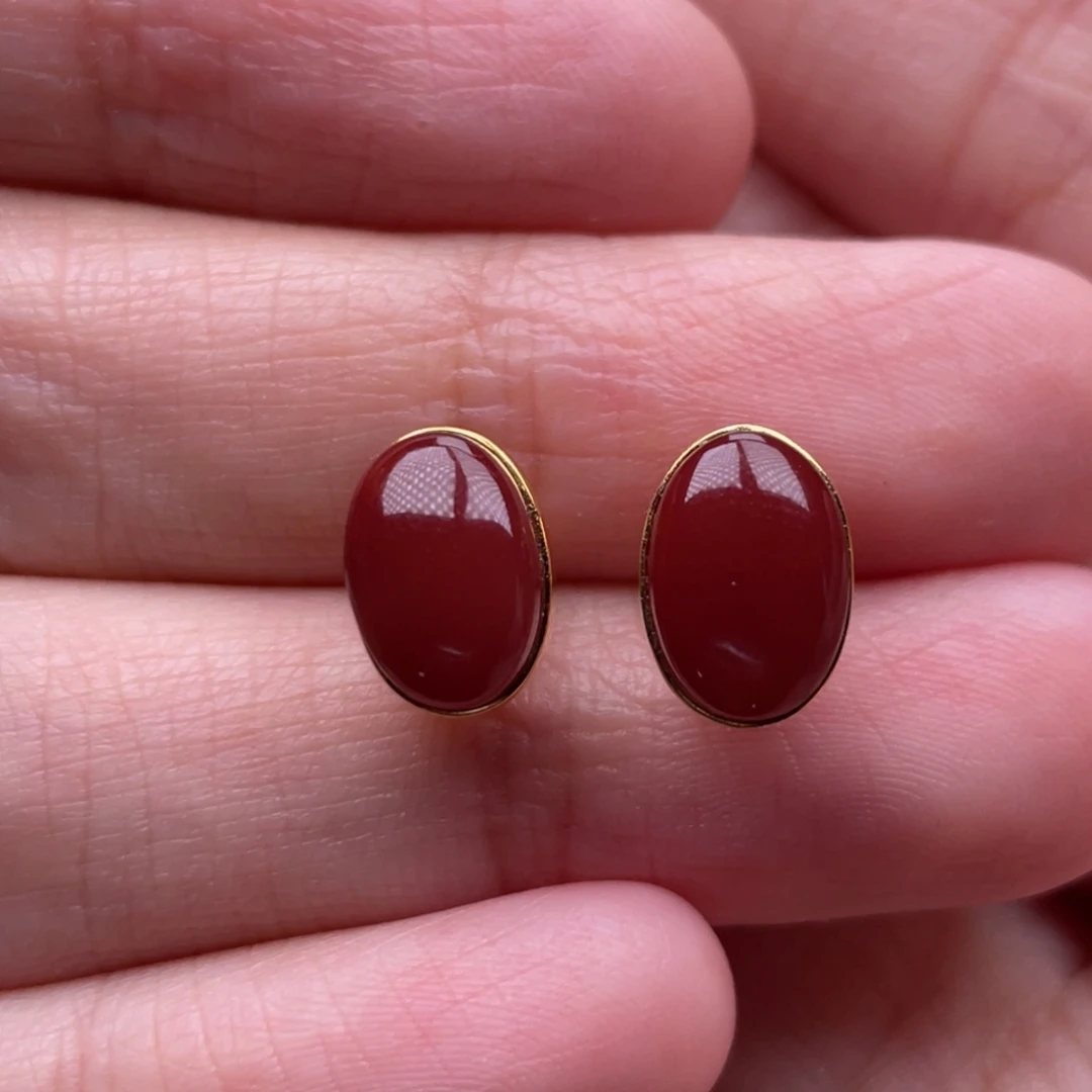 南红玛瑙18K金镶嵌珠宝奇石耳钉
