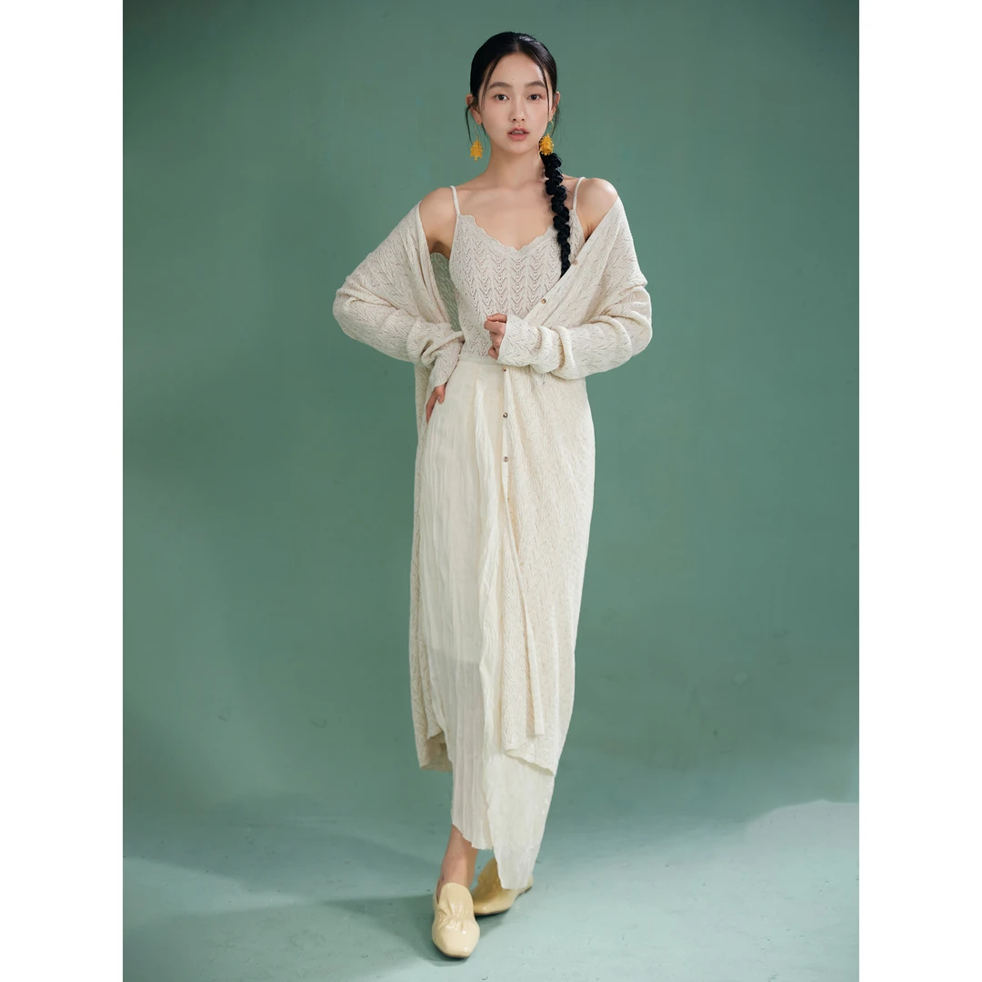 精梳棉料 | 轻脏染风格 竖条褶皱 | 围裹式半裙z